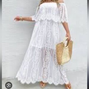 SHEIN plus lace flounce trim Bardot dress